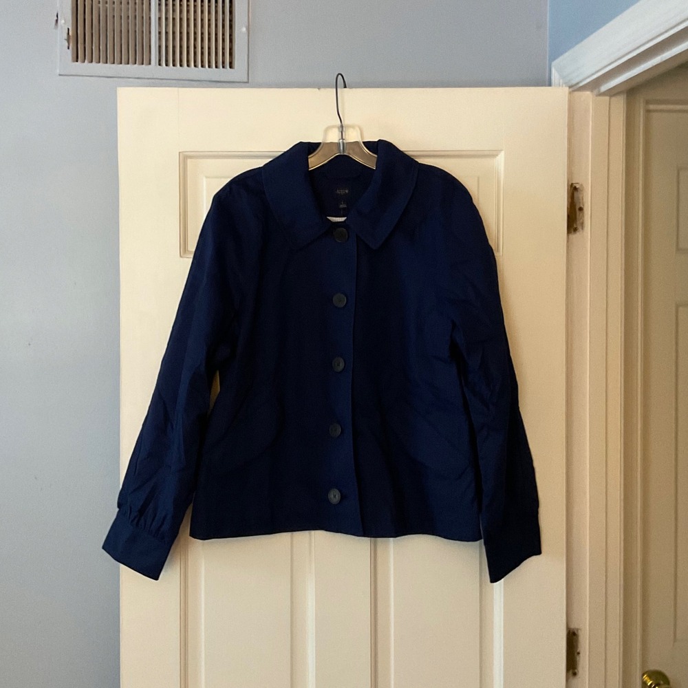 J.Crew Short Utility Trench Jacket Antique Navy Blue Coat Womens Large NWT - Picture 5 of 10